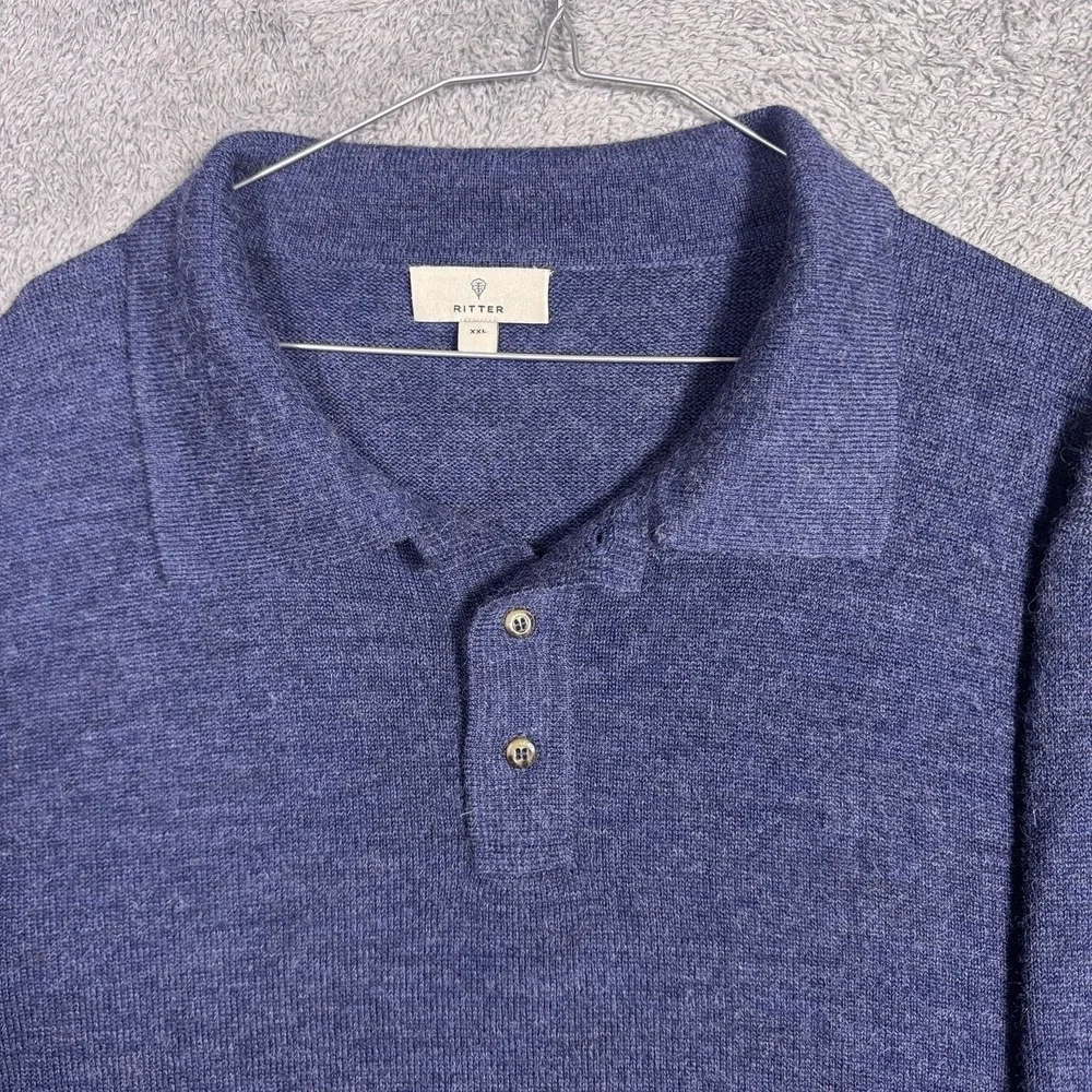 Ritter Sweater Mens 2XL XXL Baby Alpaca Pullover Jumper Polo Collar Knit Blue